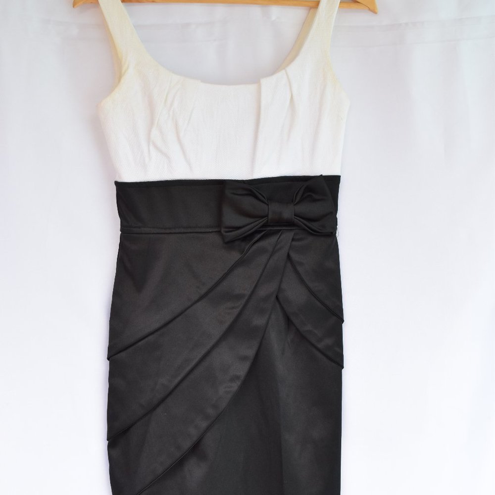 TeezeMe Bodycon Cocktail Dress White & Satin Black